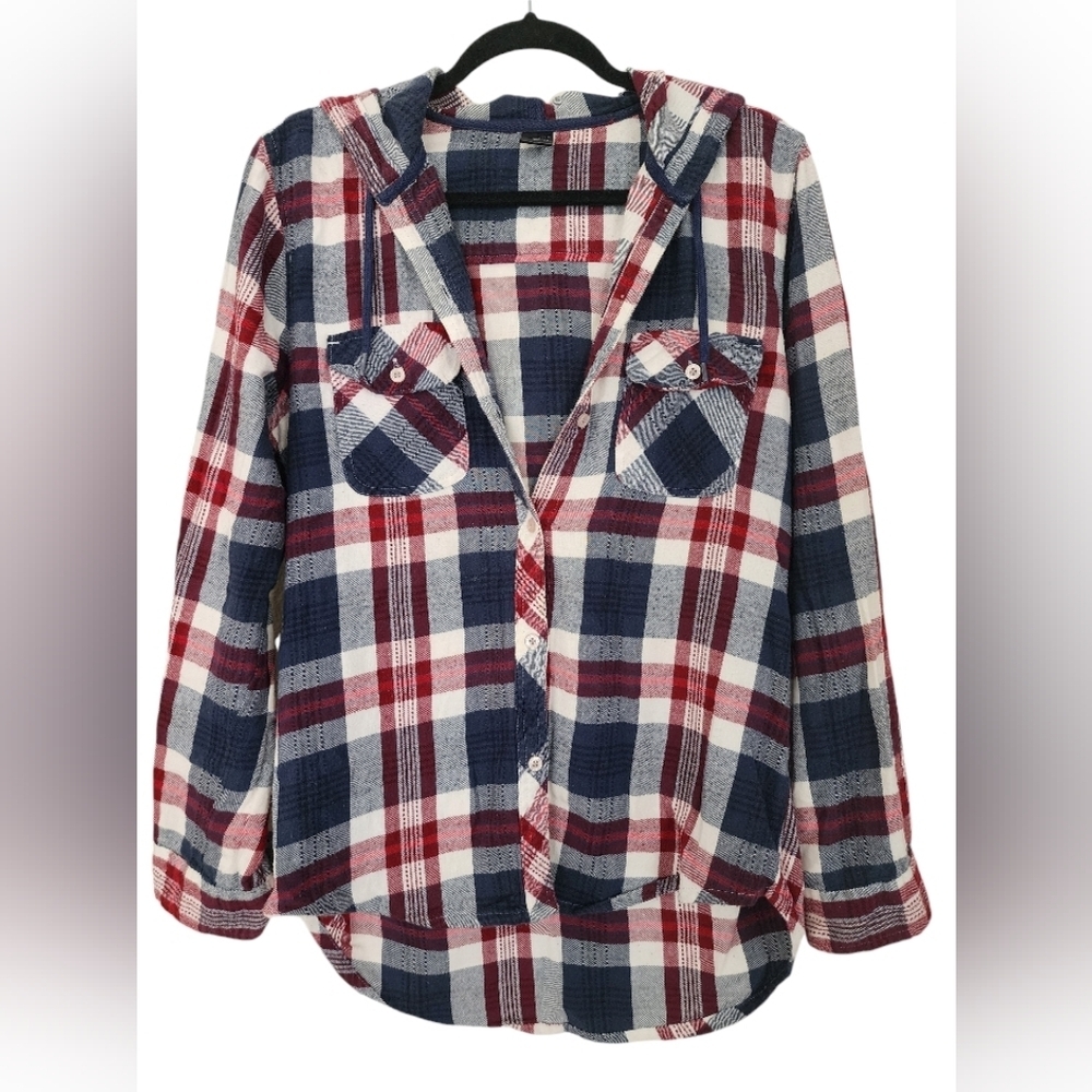 Empyre Blue/White/Burgundy Long Sleeve Button Down Shirt - Women's- Size L